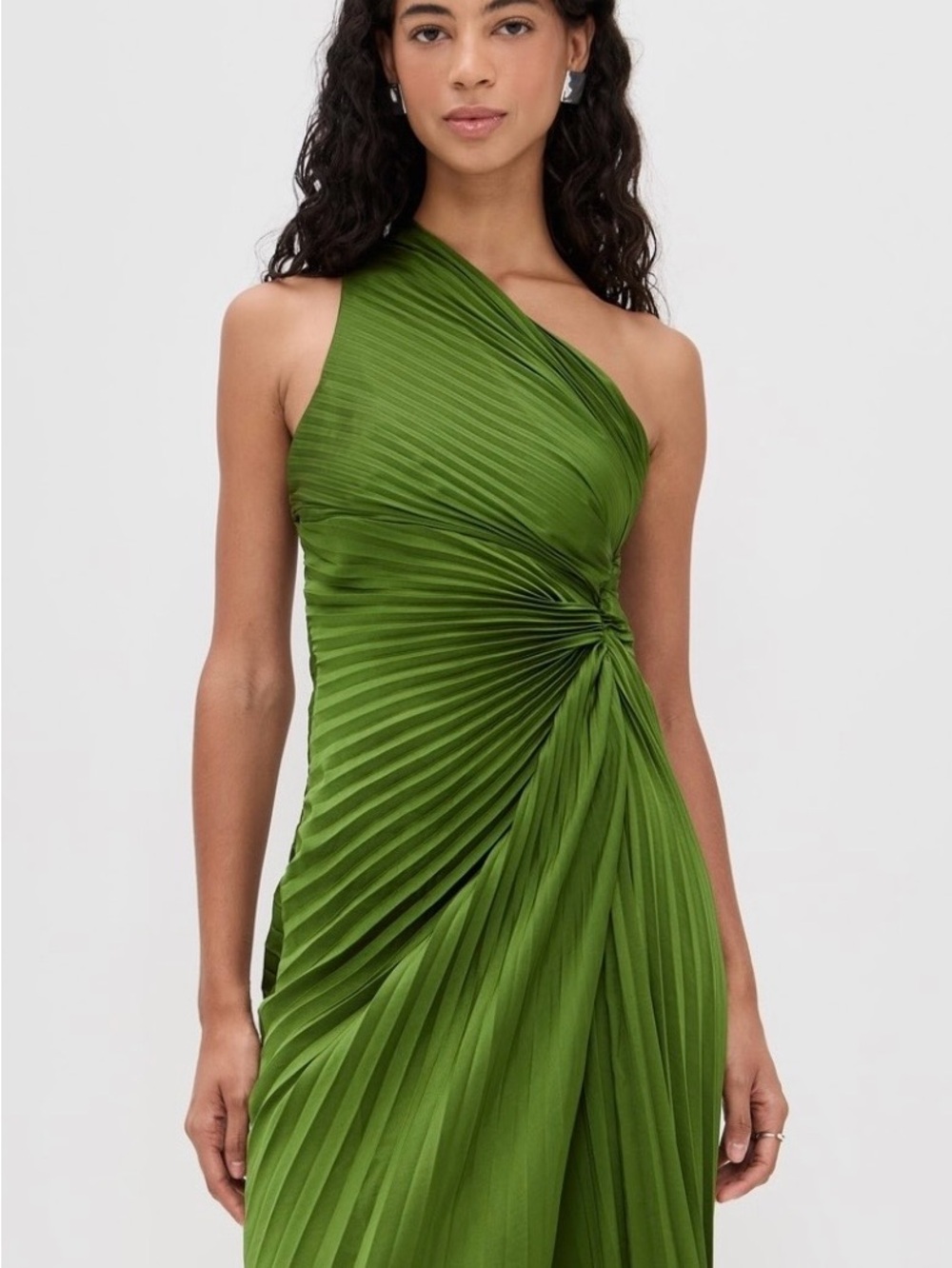 A.L.C. One-Shoulder Green Pleated maxi  Evening Dress